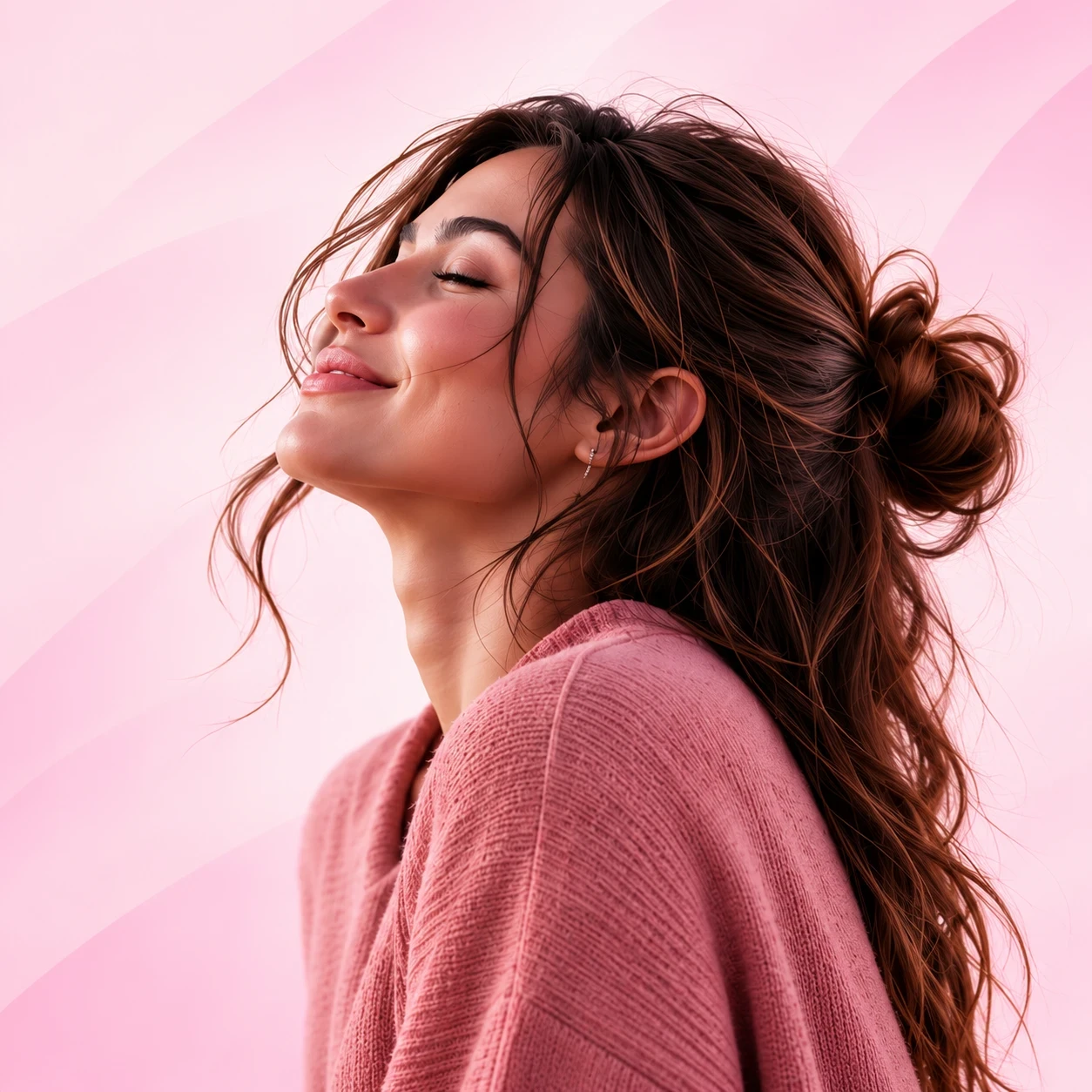 A confident saleswoman looking up